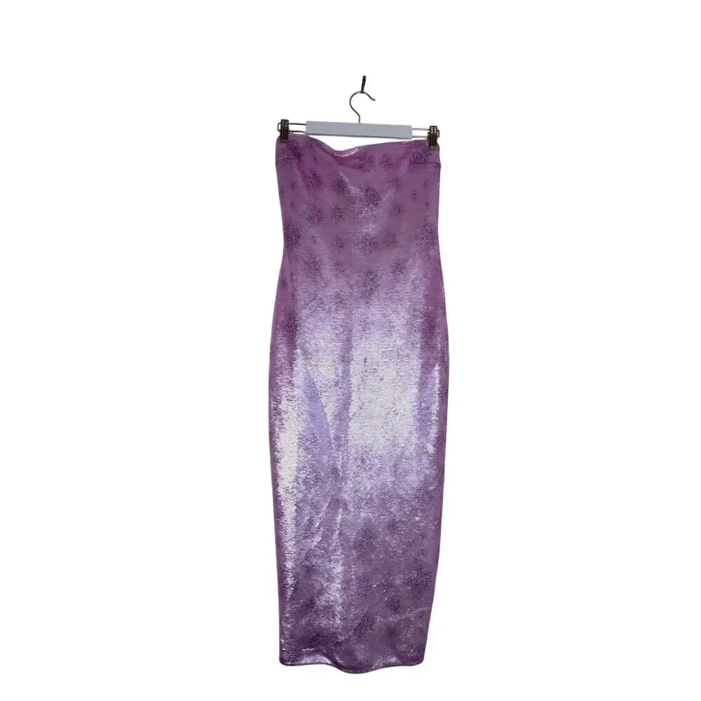 LoveShackFancy Stasia Pink Floral Sequin Strapless Midi Dress Size 4 - Picture 3 of 9